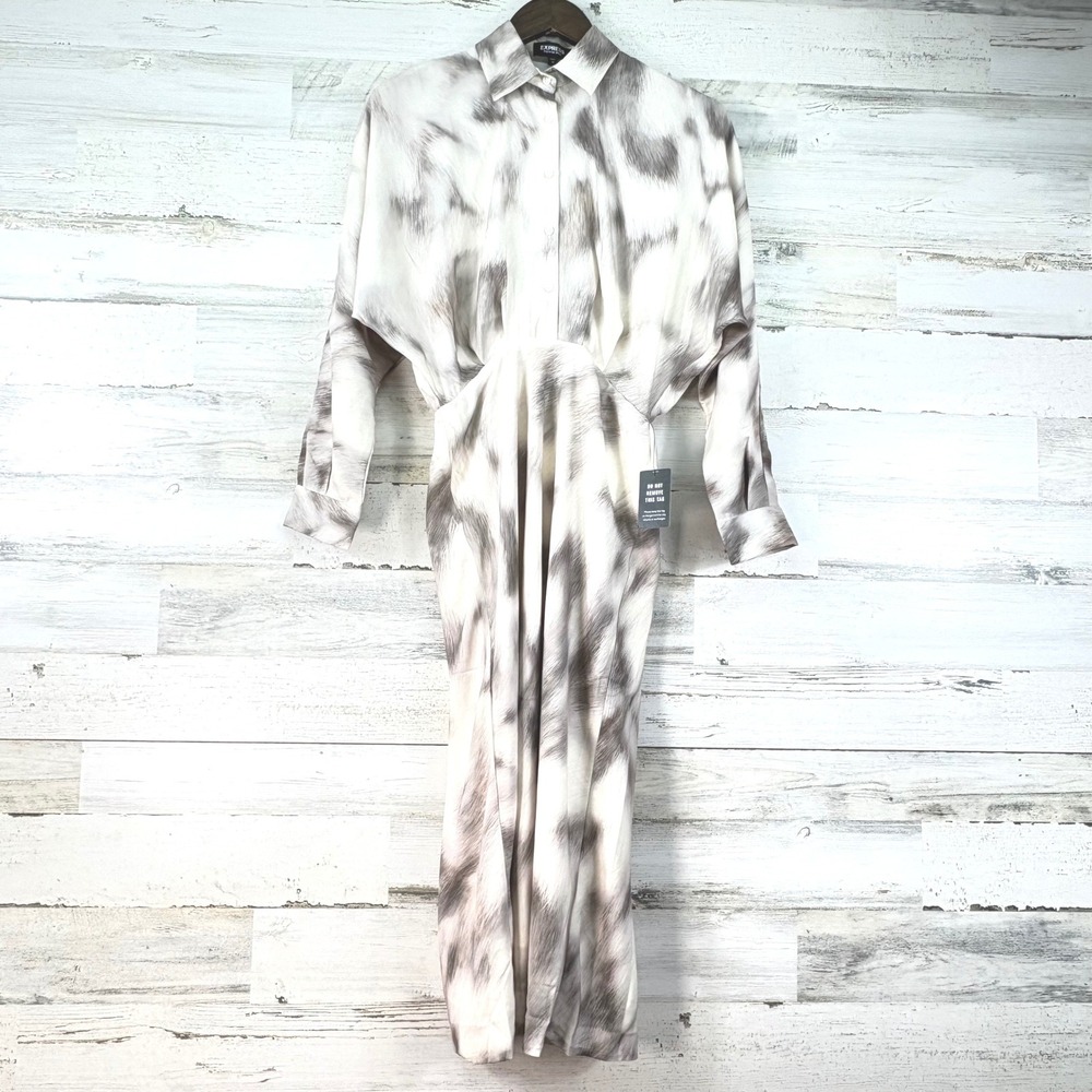 Express Portofino Dress Womens XS New Conscious Edit Abstract Blurred Shirt Midi